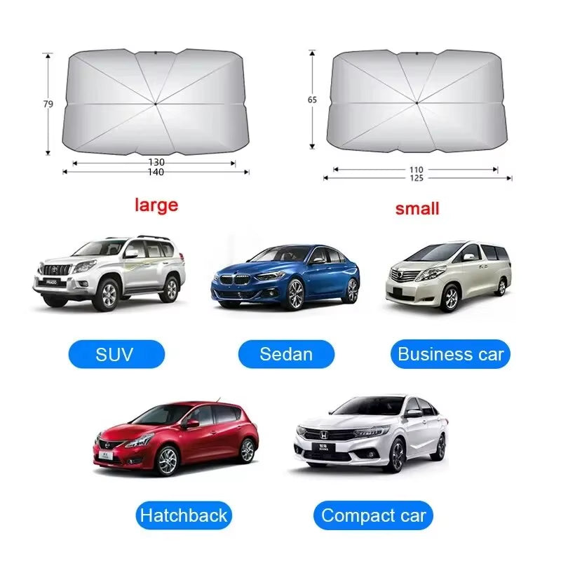 Pare-soleil de voiture en forme de parapluie pour pare-brise avant, pliable, type ombrelle, pour fenêtre de voiture, accessoires de protection solaire d’été.