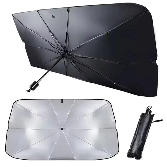 Pare-soleil de voiture en forme de parapluie pour pare-brise avant, pliable, type ombrelle, pour fenêtre de voiture, accessoires de protection solaire d’été.