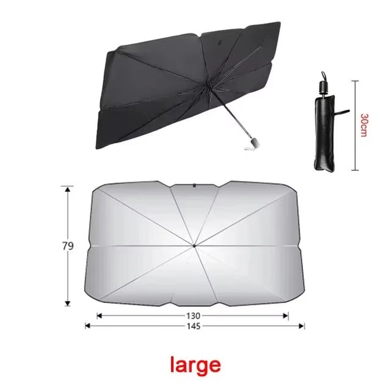 Pare-soleil de voiture en forme de parapluie pour pare-brise avant, pliable, type ombrelle, pour fenêtre de voiture, accessoires de protection solaire d’été.