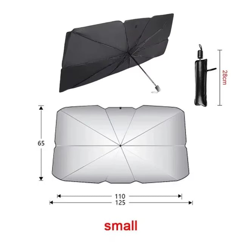 Pare-soleil de voiture en forme de parapluie pour pare-brise avant, pliable, type ombrelle, pour fenêtre de voiture, accessoires de protection solaire d’été.
